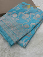 Blue Premium Mashru Katan Silk Banarasi Saree - All Over Jaal