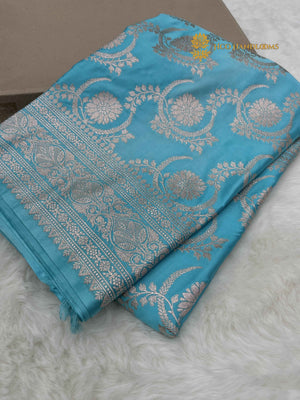 Blue Premium Mashru Katan Silk Banarasi Saree - All Over Jaal