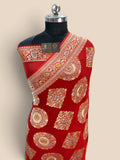 Red Pure Khaddi Georgette Silk handloom Banarasi Saree - Water Zari