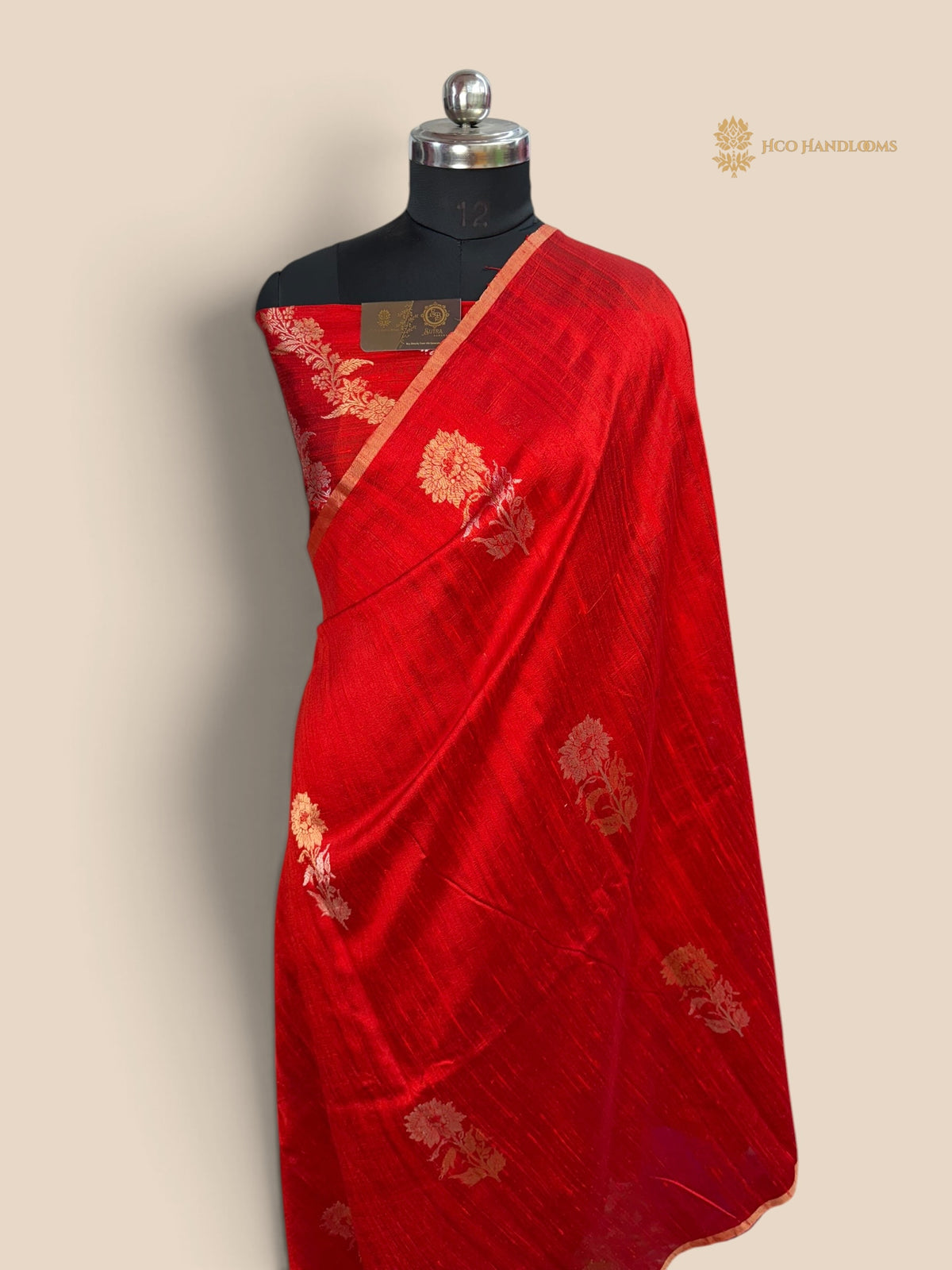 Red Pure Raw Tussar Silk Handloom Banarasi Saree - Kadhua Motifs