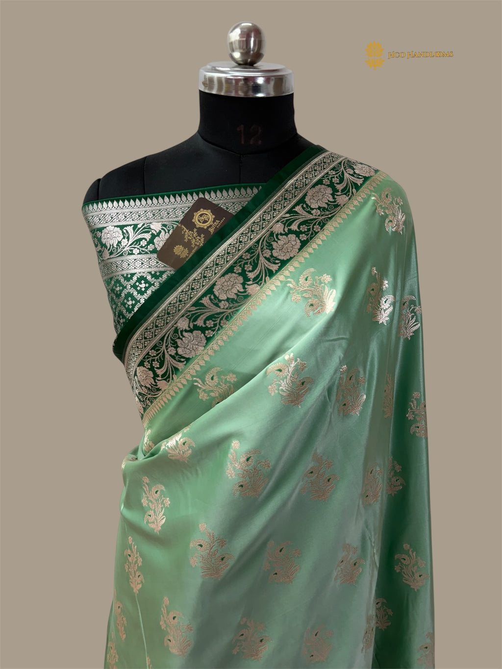 Light Green Contrast Premium Mashru Katan SIlk Banarasi Saree - All Over Meenakari Motifs