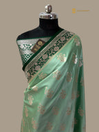 Light Green Contrast Premium Mashru Katan SIlk Banarasi Saree - All Over Meenakari Motifs