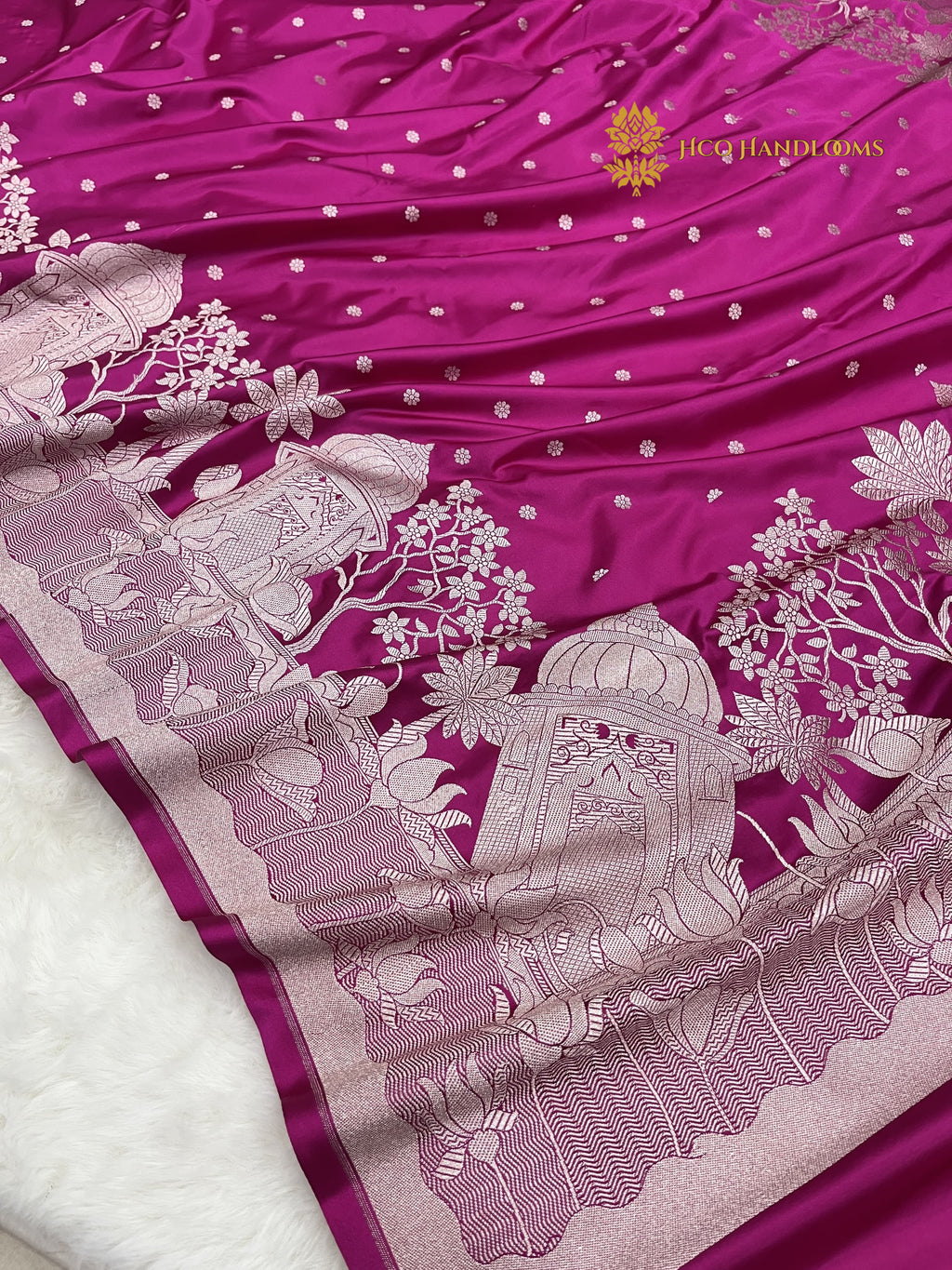 Deep Rani Premium Mashru Katan Silk Banarasi Saree - All Over Dot Motifs And Beautiful Border