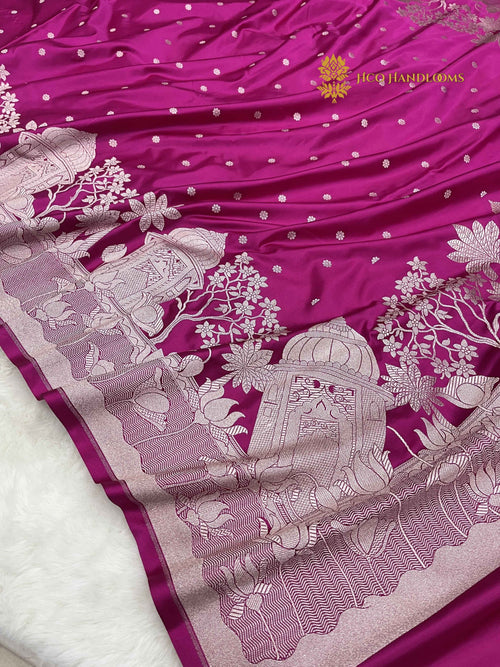 Deep Rani Premium Mashru Katan Silk Banarasi Saree - All Over Dot Motifs And Beautiful Border