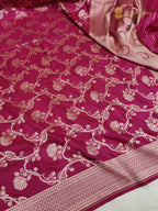 Regal Rani Pink Pure Katan Silk Handloom Banarasi Saree - All Over Floral Vines