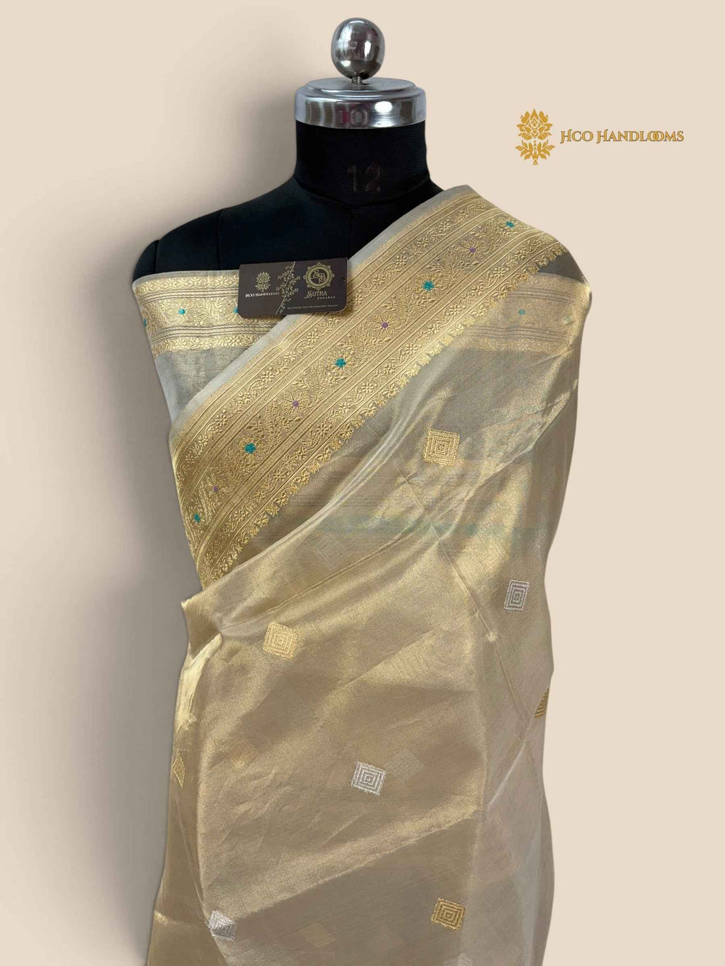 Regal Ivory Pure Kora Tissue Silk Handloom Banarasi Saree - All Over Kadhua Motifs