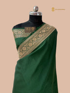 Green Premium Mashru Katan Silk Banarasi Saree with Plain Body