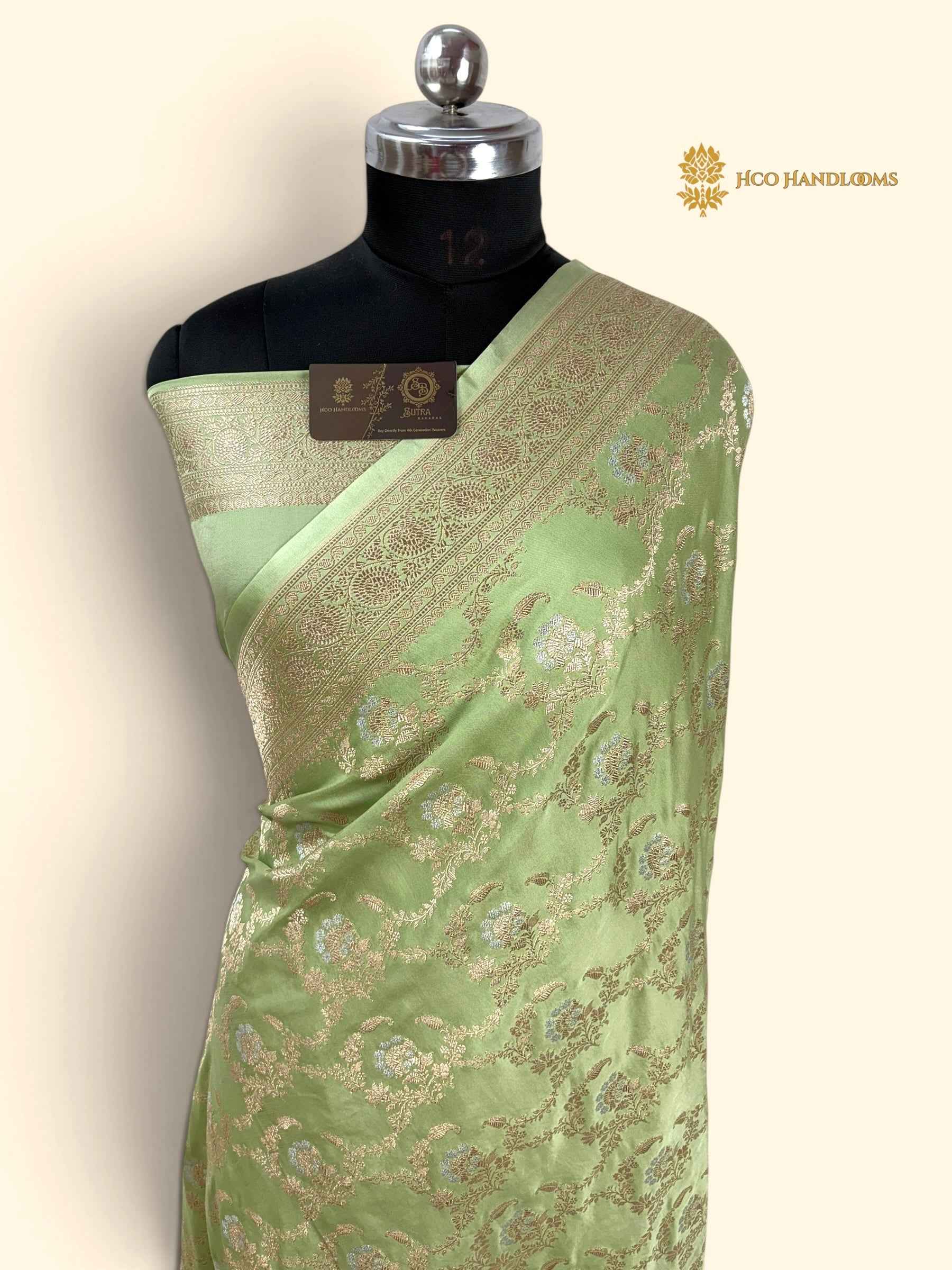 Premium Mashru Katan Silk Banarasi Saree - All Over Jangla