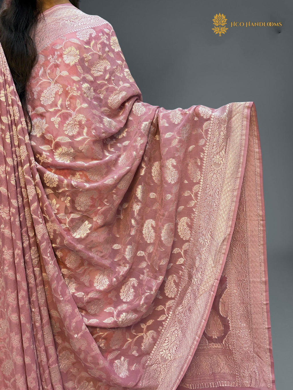 Pure Khaddi Georgette Silk Handloom Banarasi Saree - All Over Floral Jangla