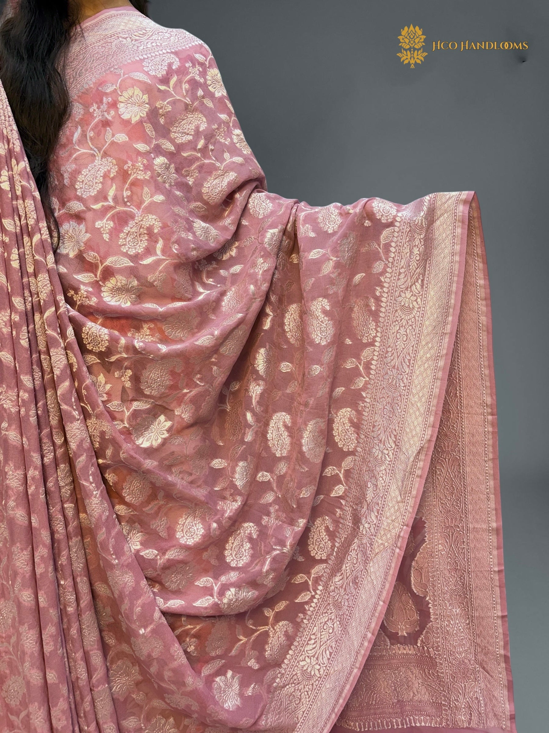 Pure Khaddi Georgette Silk Handloom Banarasi Saree - All Over Floral Jangla