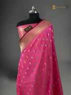 Regal Pink Pure Katan Silk Handloom Banarasi saree - All Over Paisley Kadhua Motifs