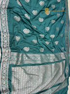 Teal Blue Premium Mashru Katan Silk Banarasi Saree - All Over Paisley Motifs