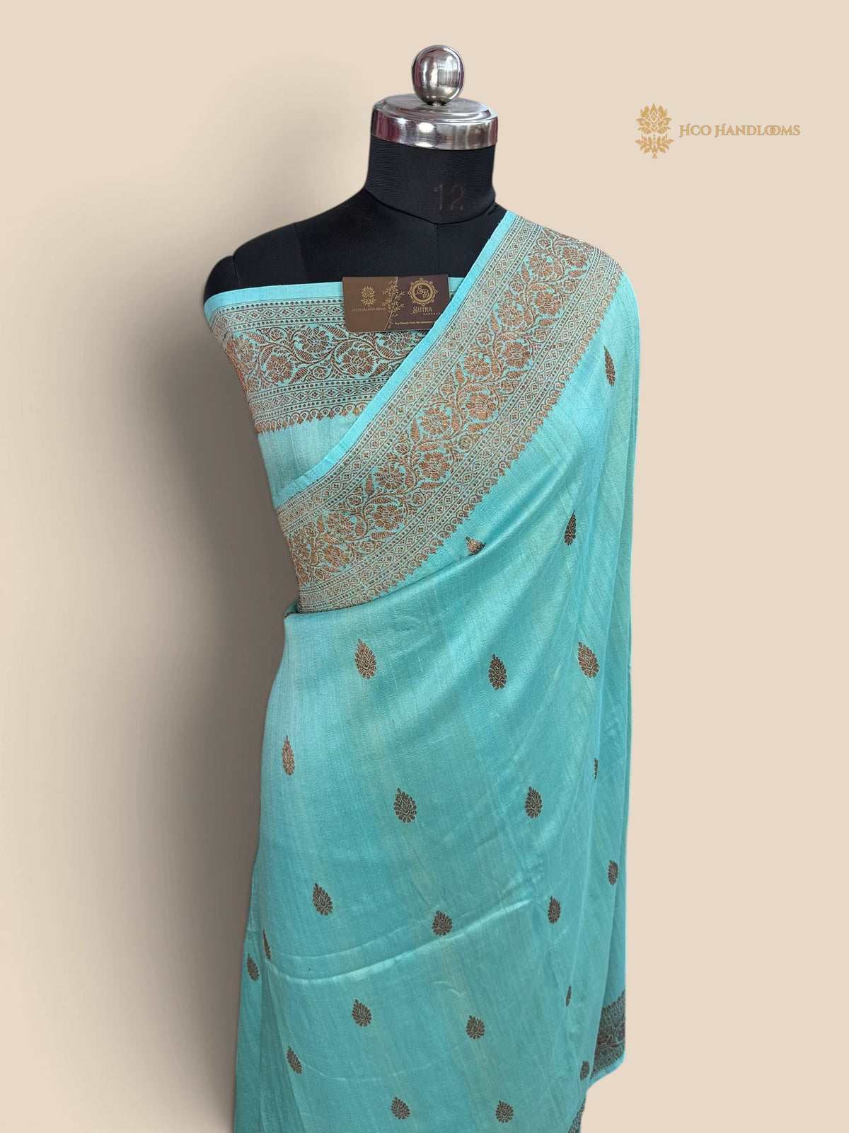 Light Blue Pure Tussar Silk Handloom Banarasi Saree - All Over Motifs