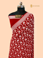 Red Pure Khaddi Georgette Silk Handloom Banarasi Saree - All Over Jaal