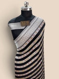 Black Pure Khaddi Georgette Silk handloom Banarasi Saree - Water Zari
