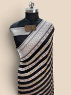 Black Pure Khaddi Georgette Silk handloom Banarasi Saree - Water Zari