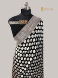 Black Pure Khaddi Georgette Silk handloom Banarasi Saree - Water Zari