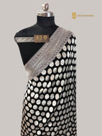 Black Pure Khaddi Georgette Silk handloom Banarasi Saree - Water Zari