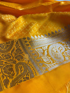 Yellow Premium Mashru Katan Silk Small Booti Banarasi Saree