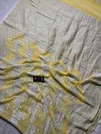 Yellow Pure Khaddi Georgette Silk Handloom Banarasi Saree - Silver Zari