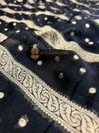 Jet black Pure Khaddi Georgette Silk Handloom Banarasi Saree - Water Zari