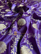 Purple Premium Mashru Katan Silk Floral Jangla Banarasi Saree