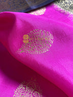 Pink Pure Mango Katan Silk Handloom Banarasi Saree - All Over Kadhua Motifs