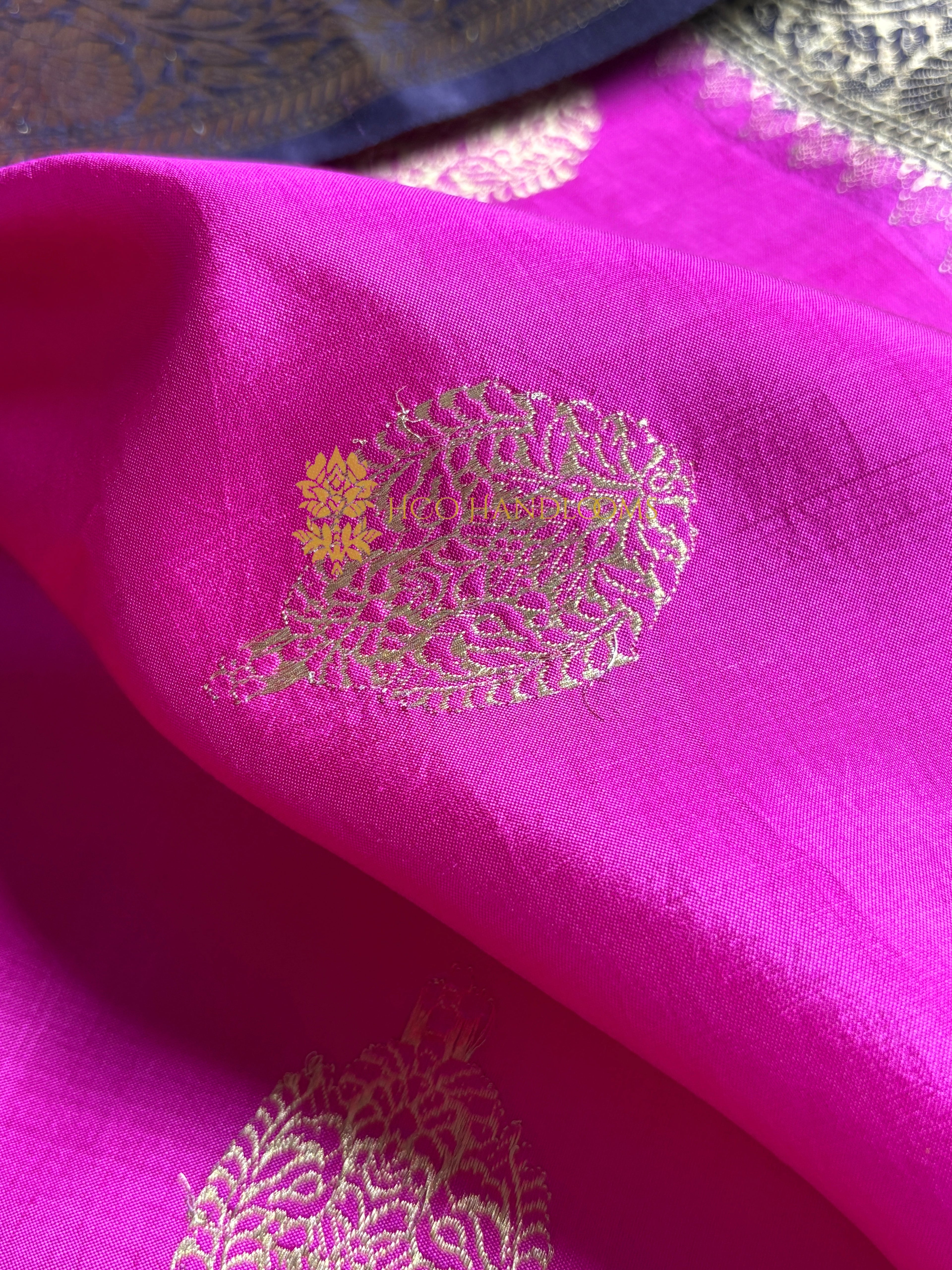 Pink Pure Mango Katan Silk Handloom Banarasi Saree - All Over Kadhua Motifs