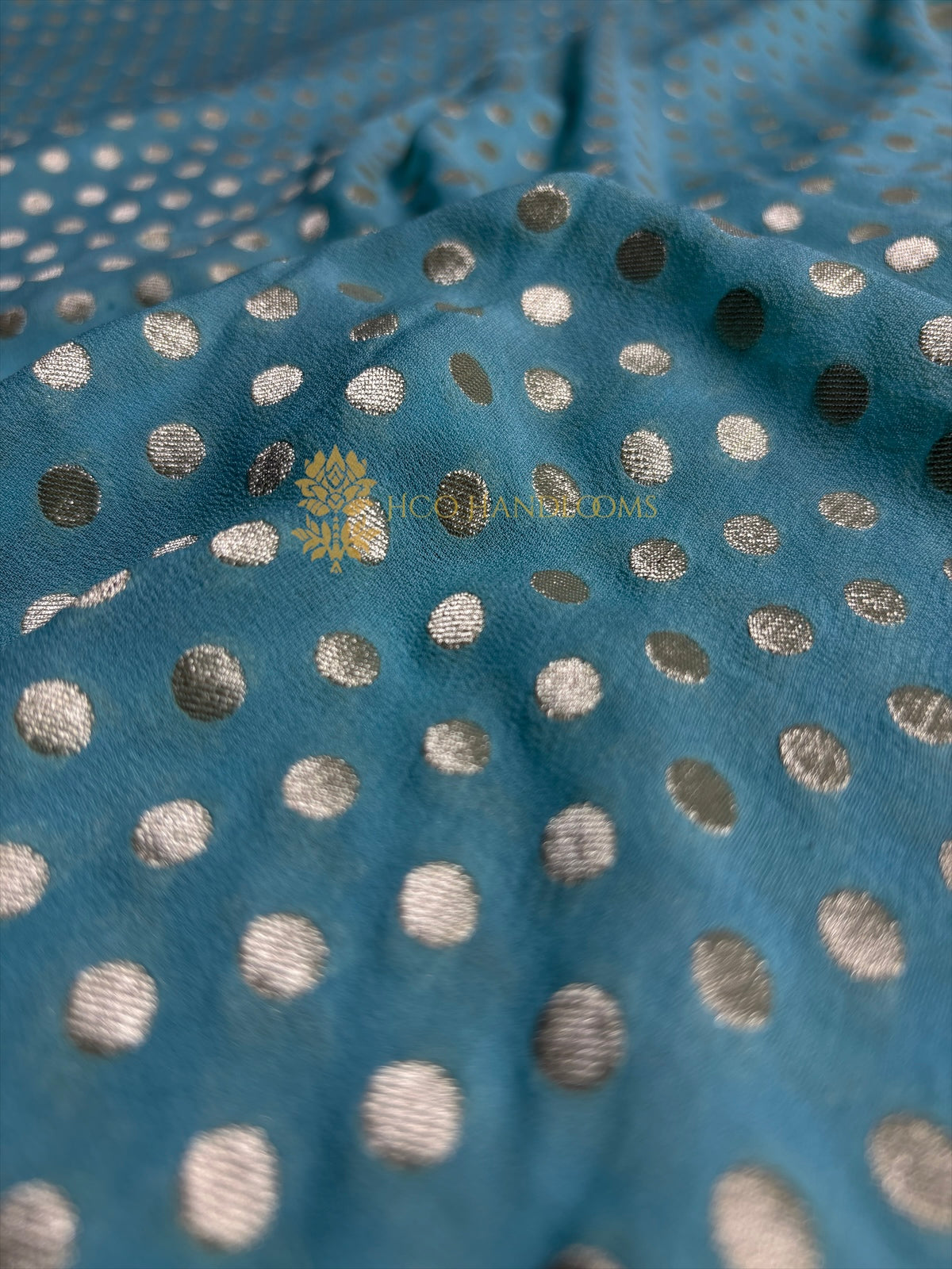 Sky Blue Pure Khaddi Georgette Silk Handloom Banarasi Saree - Gold Zari