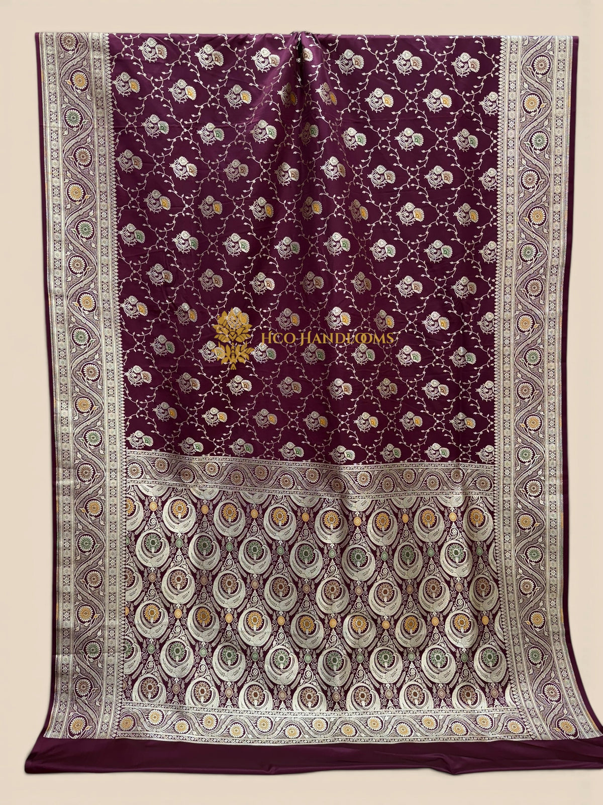 Maroon Mashru katan Satin Silk Banarasi Saree - Meenakari Jaal