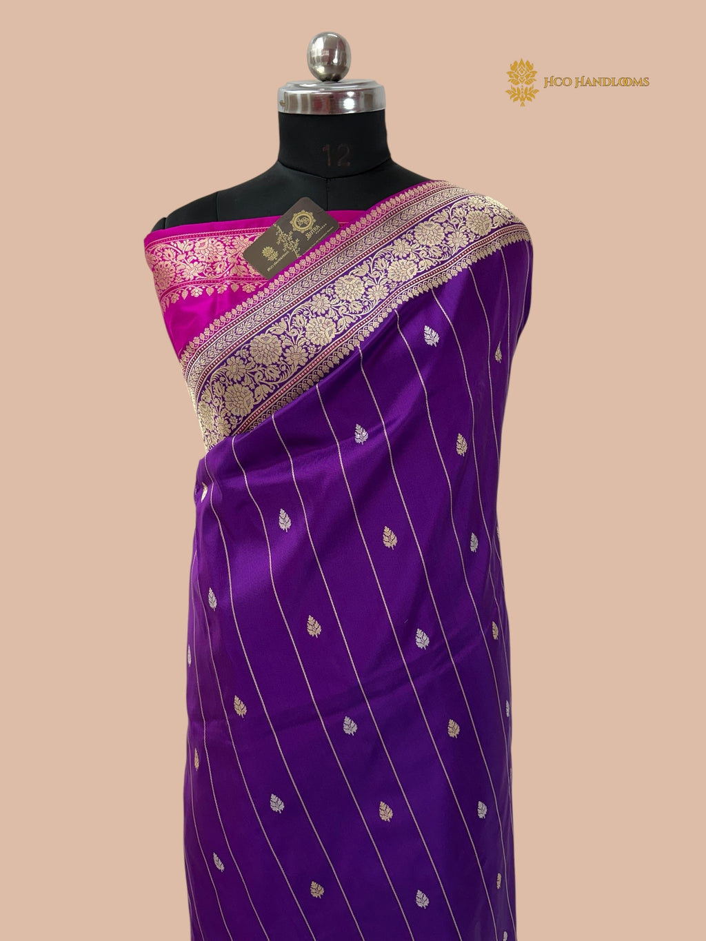 Regal Purple Pure Katan Silk Handloom Banarasi saree - All Over Stripe Motifs