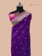 Regal Purple Pure Katan Silk Handloom Banarasi saree - All Over Stripe Motifs