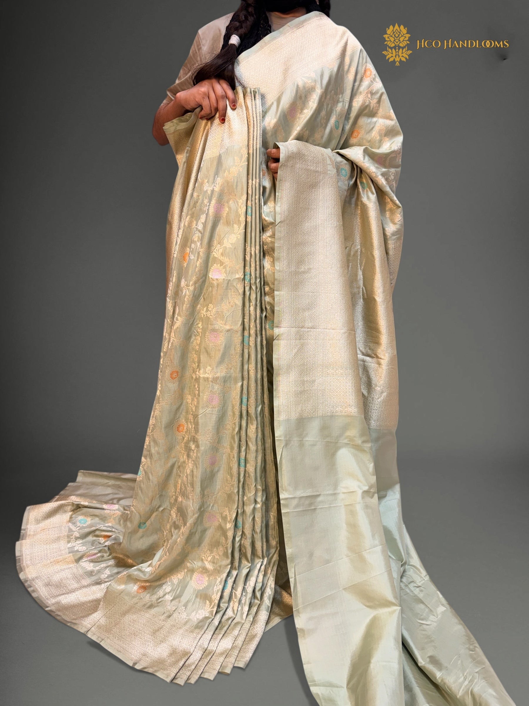 Pure Katan Silk Handloom Banarasi Saree - All Over Meenakari Jangla