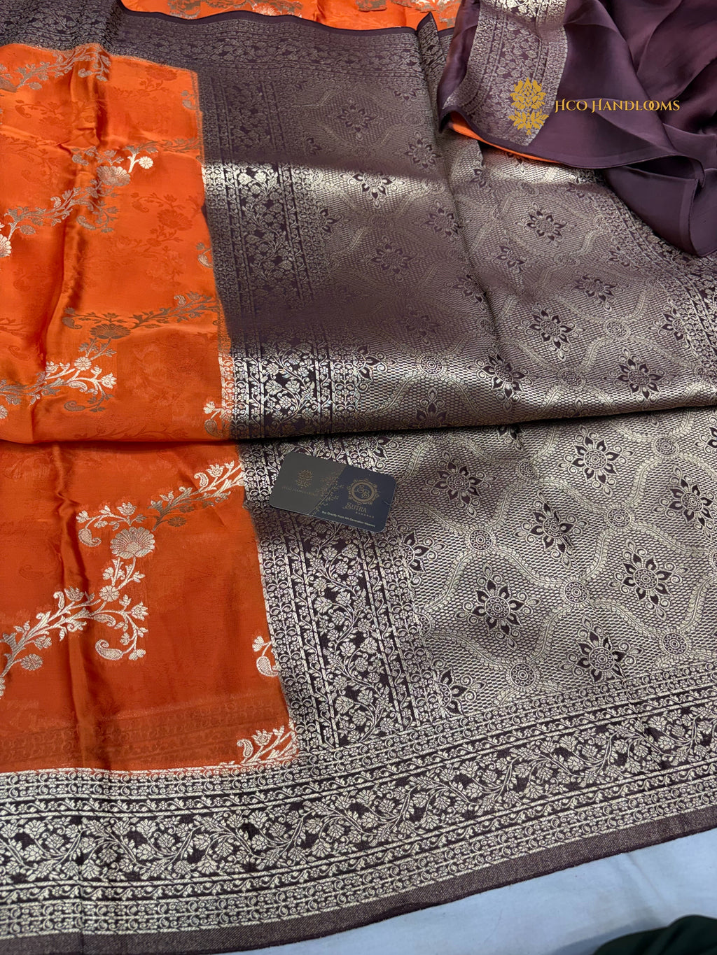 Premium Mashru Crepe Silk Banarasi Saree - All Over Floral Diagonal