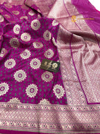 Regal Purple Pure Katan Silk Handloom Banarasi Saree - All Over Tanchui Motifs