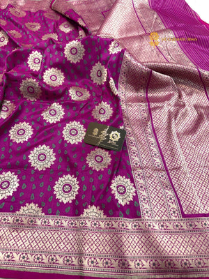 Regal Purple Pure Katan Silk Handloom Banarasi Saree - All Over Tanchui Motifs