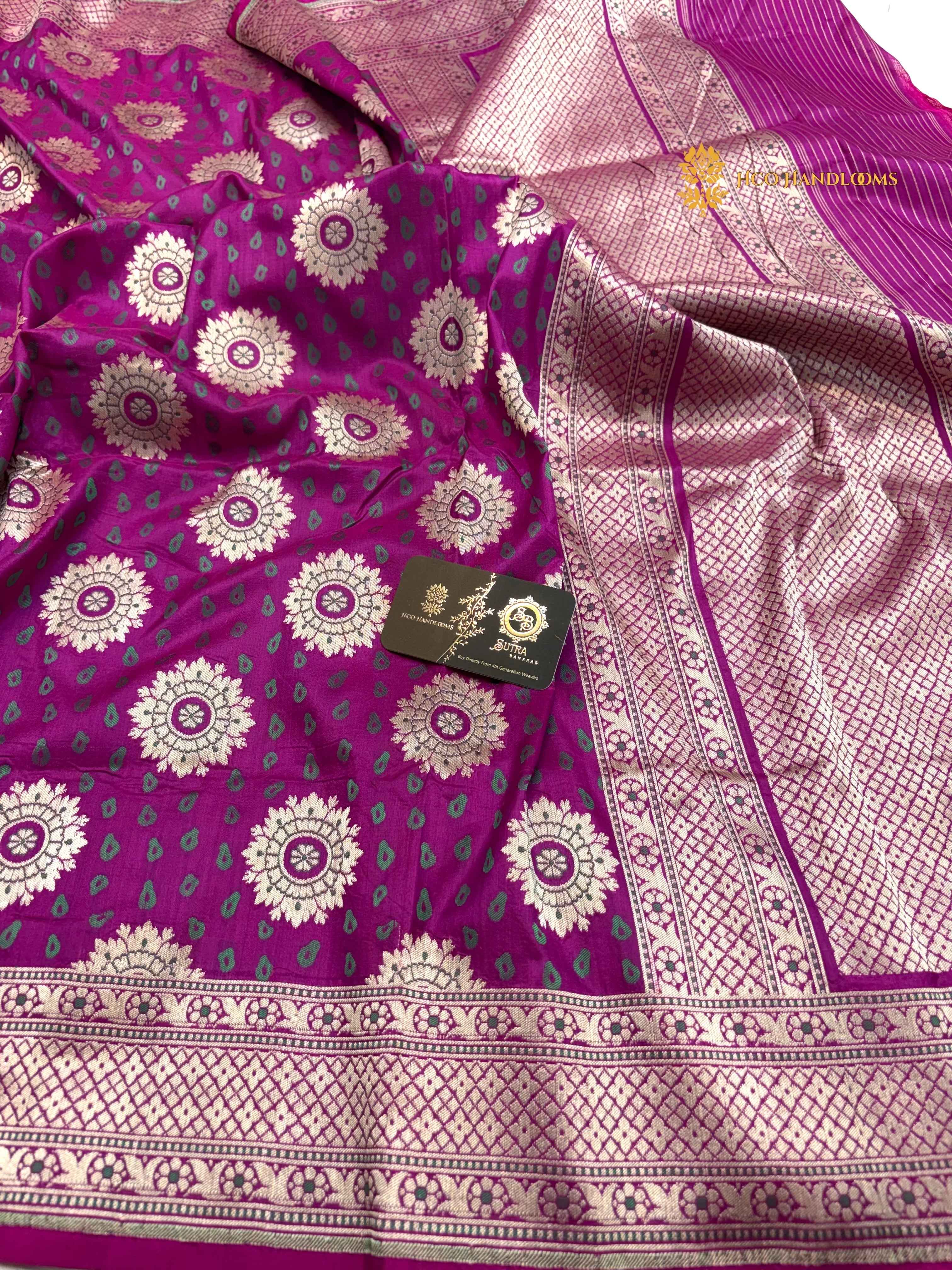 Regal Purple Pure Katan Silk Handloom Banarasi Saree - All Over Tanchui Motifs