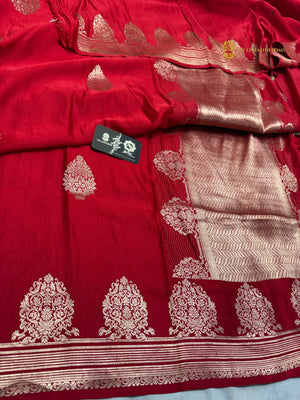 Red Pure Mango Katan Silk Handloom Banarasi Saree - All Over Motifs