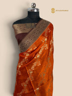 Premium Mashru Crepe Silk Banarasi Saree - All Over Floral Diagonal