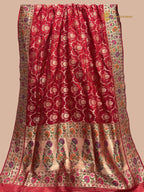Regal Red Pure Katan Silk Handloom Banarasi Saree - All Over Jaal
