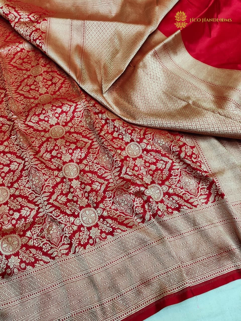 Regal Red Pure Katan Silk Handloom Banarasi Saree - All Over Brocade