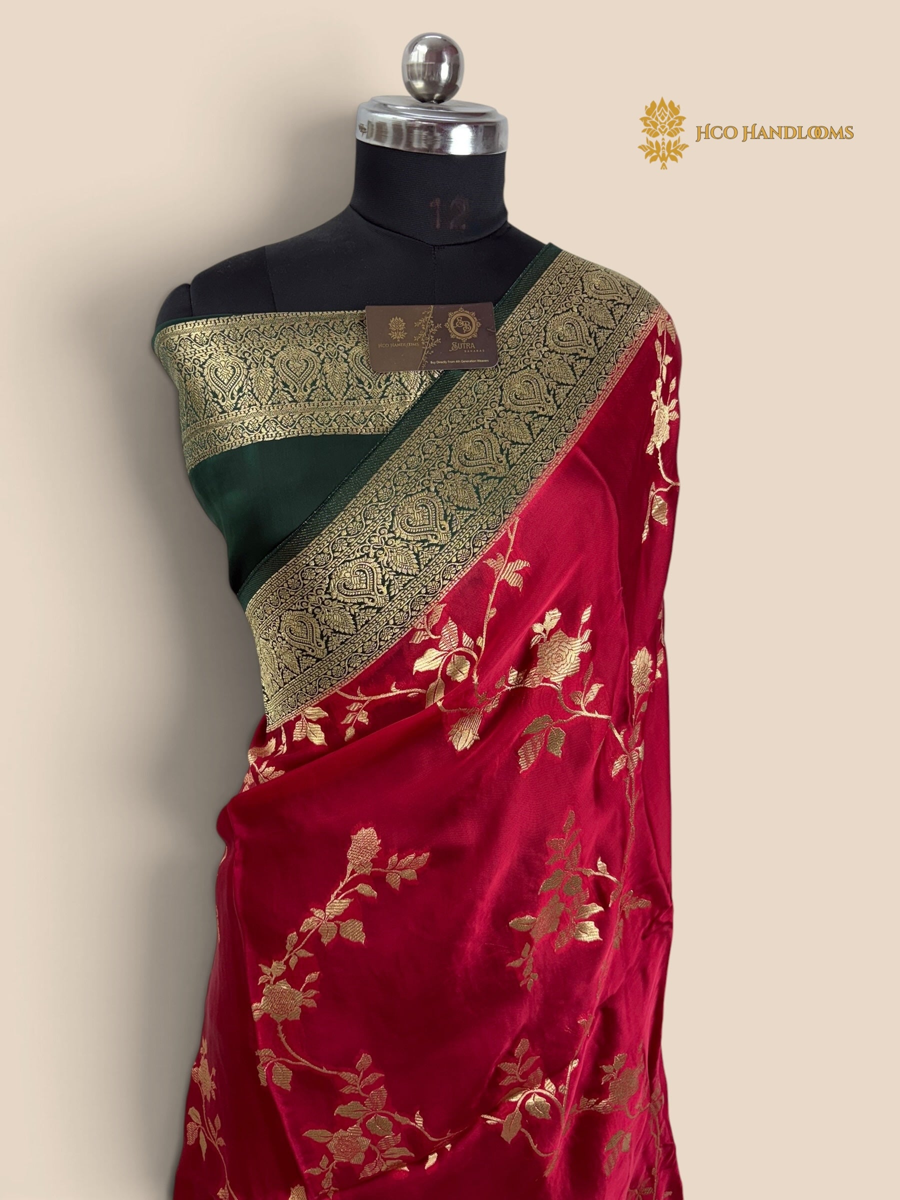 Premium Mashru Crepe Silk Banarasi Saree - All Over Jaal