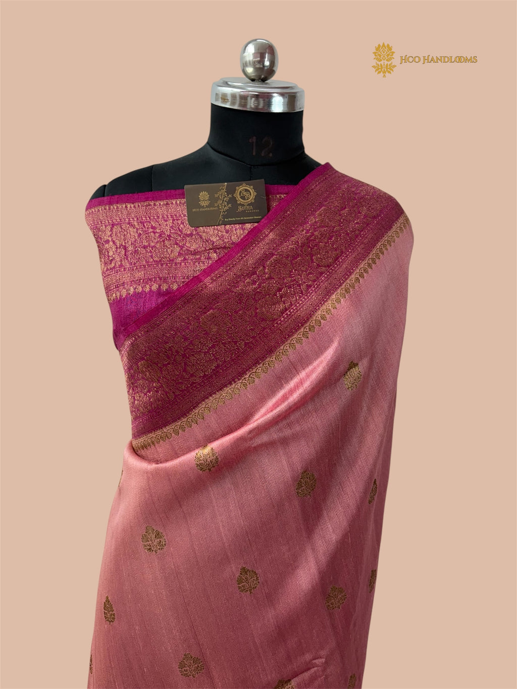 Rani Pink Pure Tussar Silk Handloom Banarasi Saree - All Over Motifs