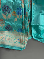 Regal Pure Katan Silk Handloom Banarasi Saree - All Over Floral Jangla With Meenakari