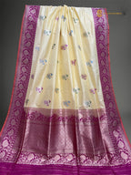 Contrast Pure Katan Silk Handloom Banarasi saree - All Over Kadhua Meenakari Motifs