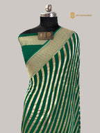 Green Pure Khaddi Georgette Silk handloom Banarasi Saree - Water Zari
