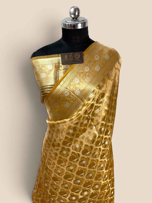 Gold Pure Tissue Silk Handloom Banarasi Saree - Jaal Motifs