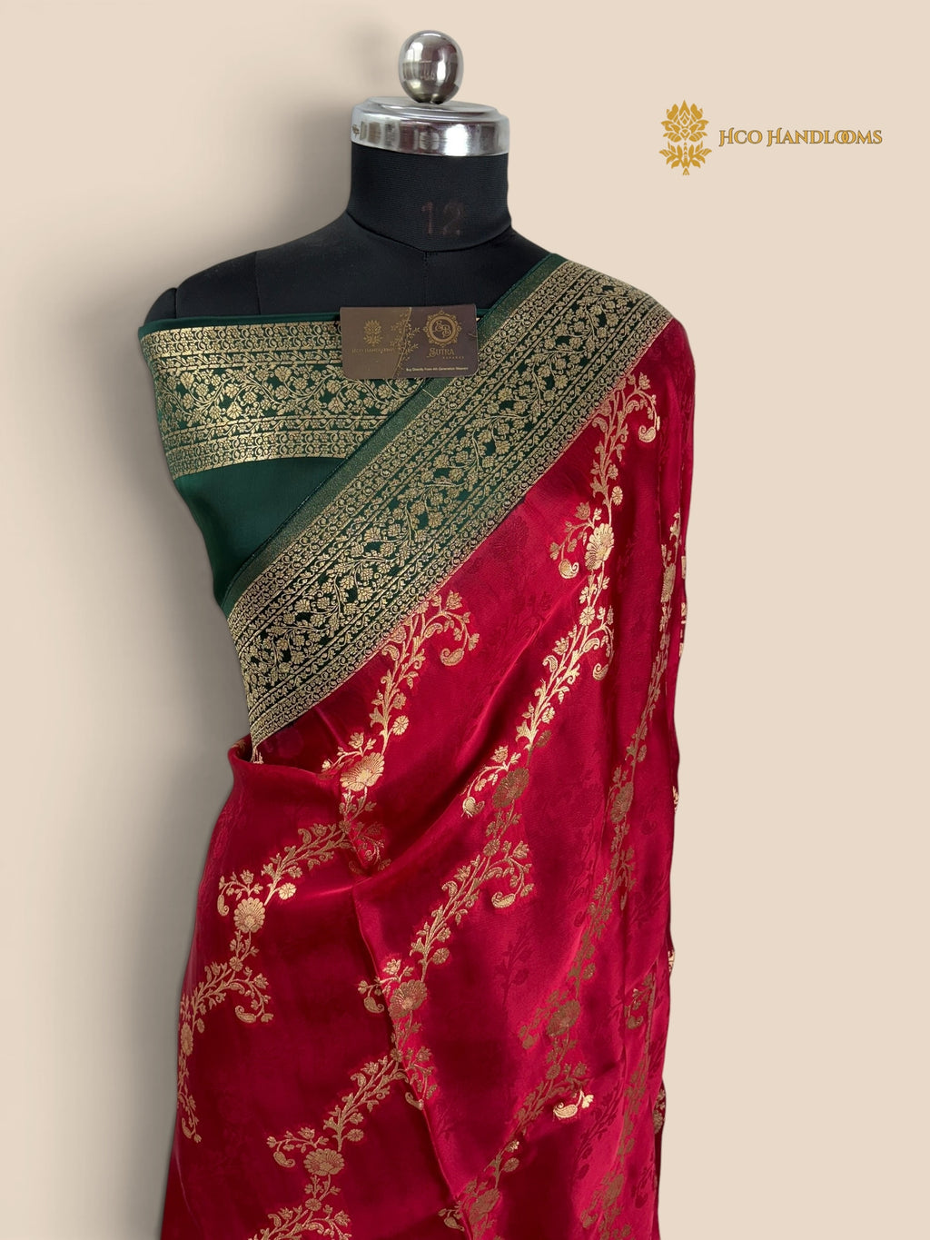 Premium Mashru Crepe Silk Banarasi Saree - All Over Floral Diagonal