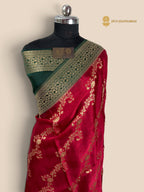 Premium Mashru Crepe Silk Banarasi Saree - All Over Floral Diagonal