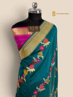 Teal Green Pure Katan Silk Handloom Banarasi Saree - All Over Meenakari Aada